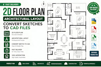 draw 2d floor plan, architectural layout and convert sketches to cad files