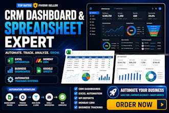 be your CRM dashboards  spreadsheet expart, excel spreadsheet, monday crm