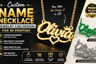 create custom name necklace jewelry cad design for 3d printing stl file