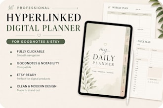 design hyperlinked digital planners for goodnotes and etsy