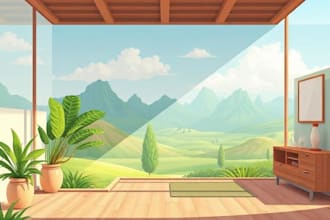 draw landscape, interior, exterior background nft animation