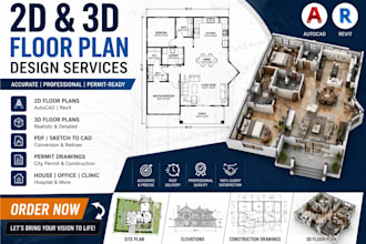 do 2d and 3d floor plan, autocad, revit for  house plans, clinics and blueprints