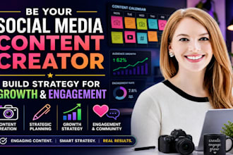 be your social media content creator, build strategy for growth and engagement
