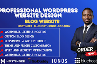 design wordpress blog website hostinger website, bluehost, ionos godaddy website