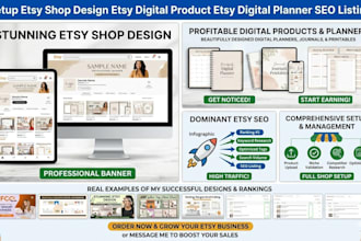 setup etsy shop design etsy digital product etsy digital planner seo listing