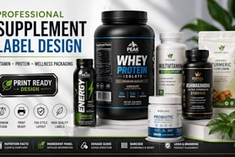 design premium supplement label, vitamin bottle, and nutrition packaging