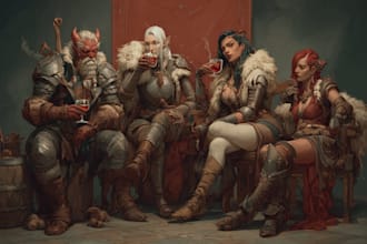 paint a professional ttrpg adventuring party illustration