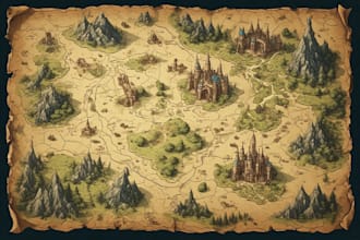 make a fantasy map illustration for map and world map