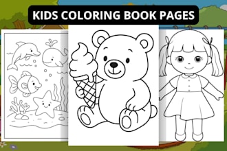 create kids coloring book kids book illustration with bold line art for coloring