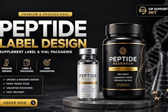 design a premium peptide label, supplement label, and vial packaging design