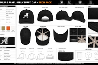 do cap tech pack, hat headwear and trucker snapback for mockup and manufacturing