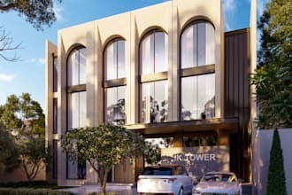 do photorealistic 3d commercial building exterior rendering