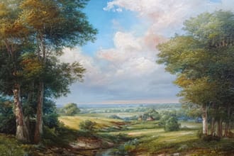 paint landscape in real oil painting on canvas
