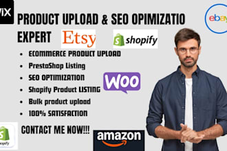 do product upload on shopify woocommerce prestashop ebay with seo optimization
