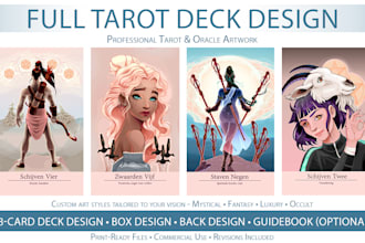 design a unique full tarot deck with box and guidebook