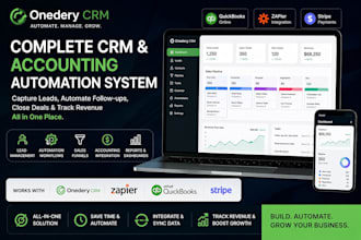 onedery CRM setup, zapier automation, quickbooks integration, sales funnel