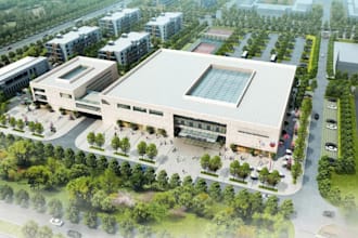rvt industrial estate,civic service center,3d warehouse complex,cityscape render