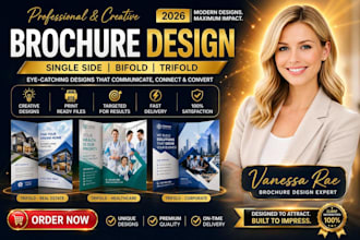 design one pager, bifold, trifold marketing brochure