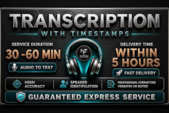 do video or audio transcription with timestamps, within 5 hours