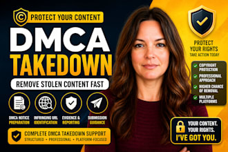 handle dmca takedown, copyright removal, URL removal and infringing URL report