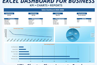 create a clean excel dashboard with KPI, charts and reports