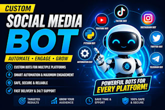 develop social media automation, tiktok, twitter, instagram, youtube, facebook