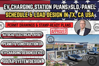 design ev charging station plan, sld, panel schedule and load calculation