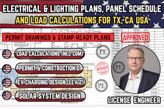 design electrical and lighting plan, panel schedule and load calculation