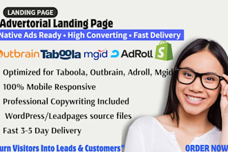 create advertorial landing page for native ads, mgid, taboola, outbrain, adroll