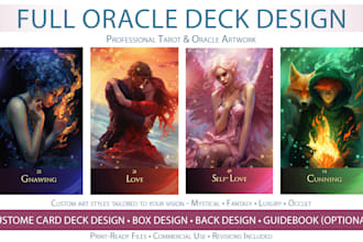 design and illustrate a custom oracle card deck with a guidebook