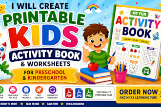 design kids activity book and kindergart worksheets