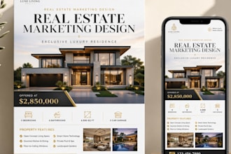 design modern real estate marketing flyers and social media posts