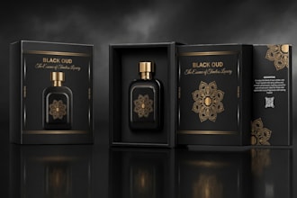 design luxury 3d perfume bottle packaging label and logo branding