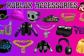 design custom 3d avatar accessories inpspaired by roblox style hat, hair, chain