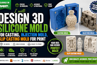 design 3d silicon mold for casting, injection mold, slip casting mold for print