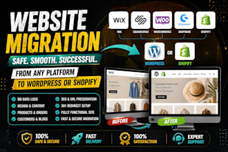 migrate wix suarespace woocommerce shopify shopware to wordpress shopify website