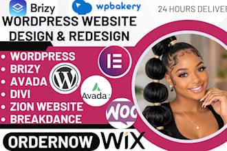 design wordpress website using elementor pro avada brizy breakdance wpbakery seo