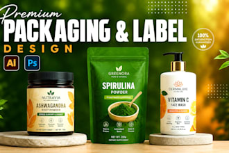 do premium packaging design, product label, box package, pouch bag design