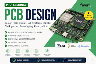 design pcb circuit, iot, esp32, cm4, in kicad, altium, gerber, for prototyping,