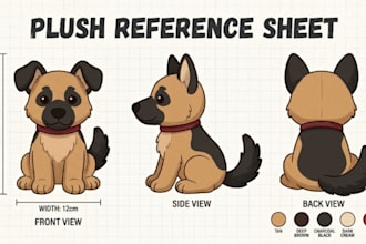 create plush reference sheet for plushy productions or character design