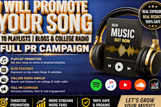 promote your music to playlists, blogs and spotify radio with a full PR campaign