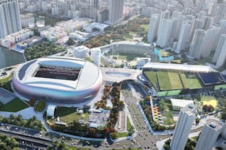 reconstruct 3d stadium arena, indoor sport course, urban complex, cgi landscape