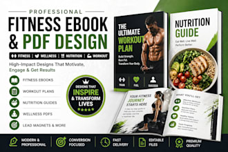 design fitness ebook design, wellness PDF, workout plan, nutrition guide