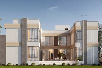 renovate luxury villa exterior, modern house facade design, realistic cgi render