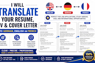 translate your cover letter resume cv to german english french