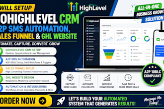 setup gohighlevel CRM a2p SMS automation go high level sales funnel ghl website