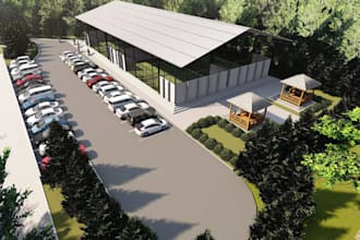 upgrade3d padel court complex exterior,recreational space design,car park render
