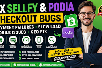 fix sellfy podia checkout cart bug payment fail slow load mobile issue seo fix