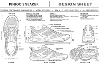 design shoes, footwear, sneakers, heels, shoe tech pack for manufacturing