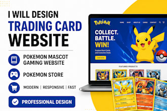 design trading card website, pokemon mascot gaming website or pokemon store